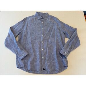 UNTUCKit Mens Large 100%Linen Long Sleeve Button Front Shirt Blue
